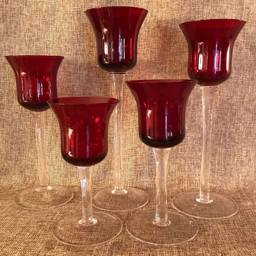 5 piece red votive holder set